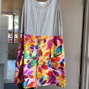 Cotton top, satin floral dress
